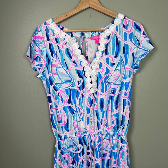 Lilly Pulitzer Reble Romper Skort Dress Reel Nauti Blue Pink Sailboat Mini Small - Picture 3 of 9